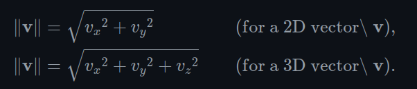 Magnitude formula for 2D and 3D vectors