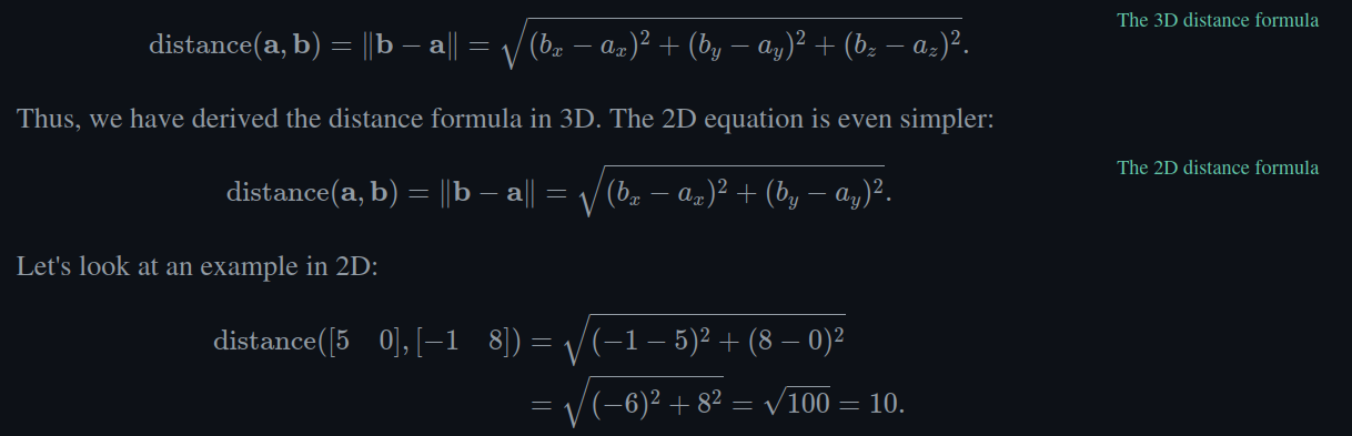 Distance formulas