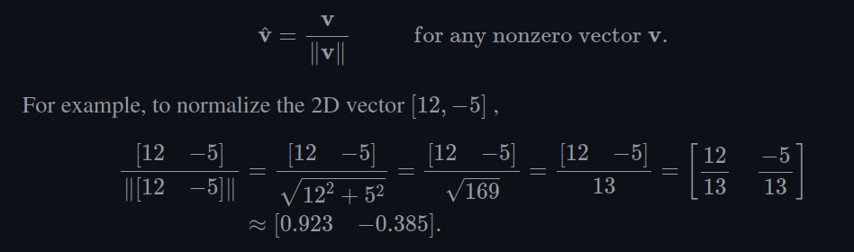 Normalizing vectors example